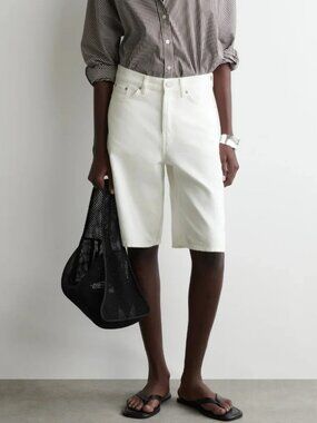 COS Women’s White Denim Bermuda Shorts Size 32 High Rise Lyocell Cotton
